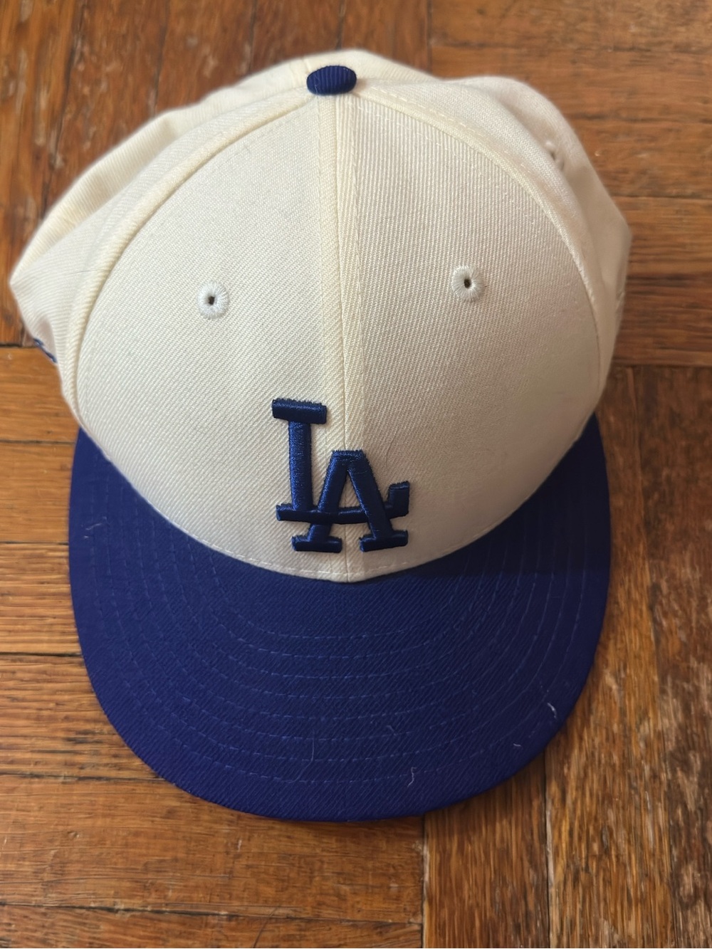Aime Leon Dore Cream and Royal Blue LA Logo Baseball Cap